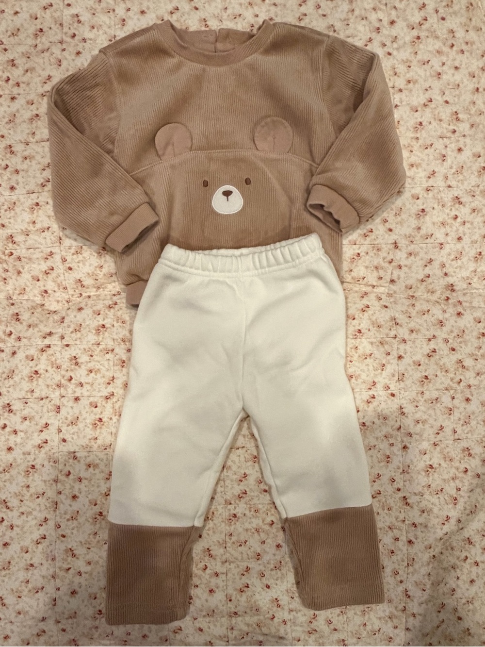 Kids Cozy Bear Sweatshirt & Joggers Set - Cream and Brown